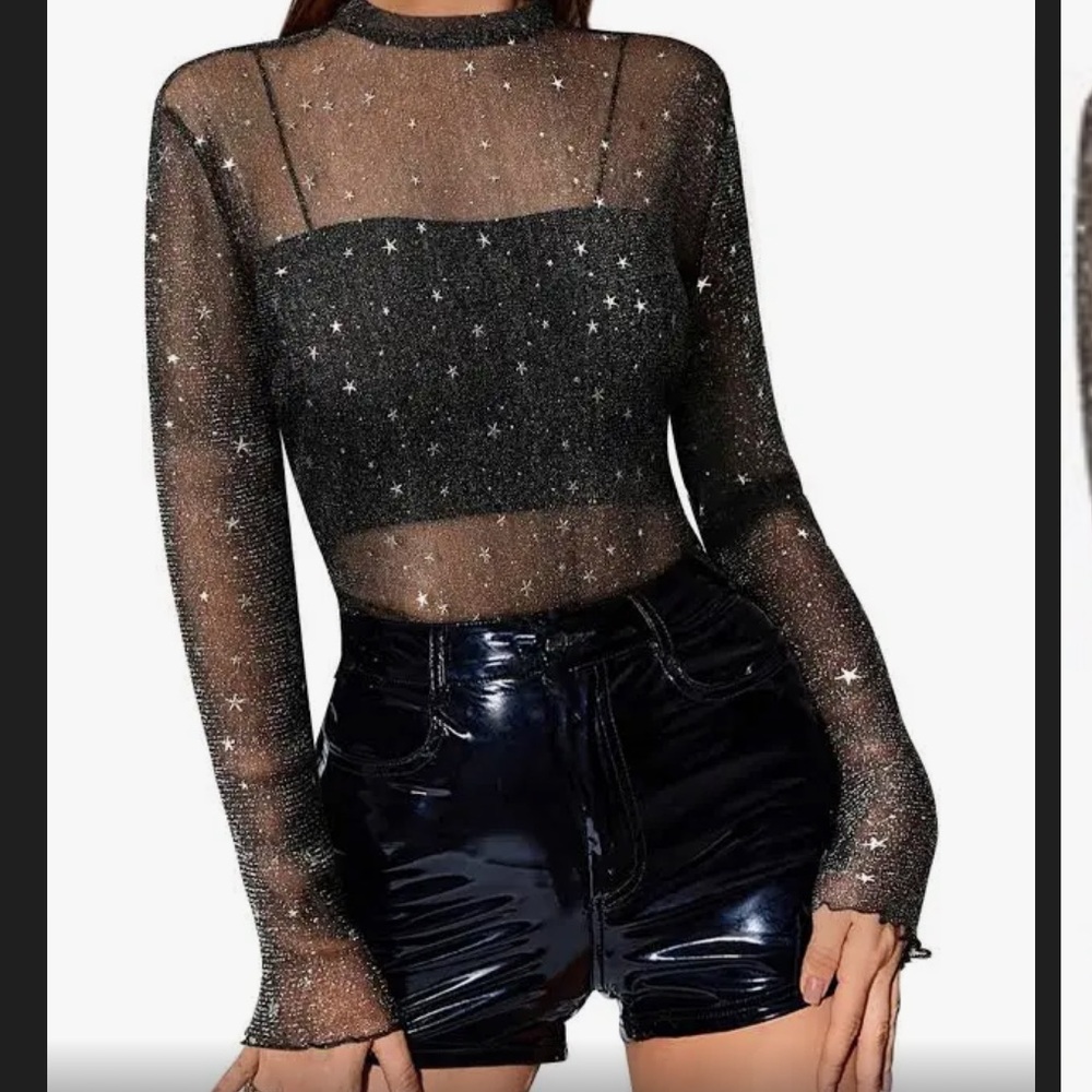 NWT Women Nashville Mesh Sheer Sparkly Top S